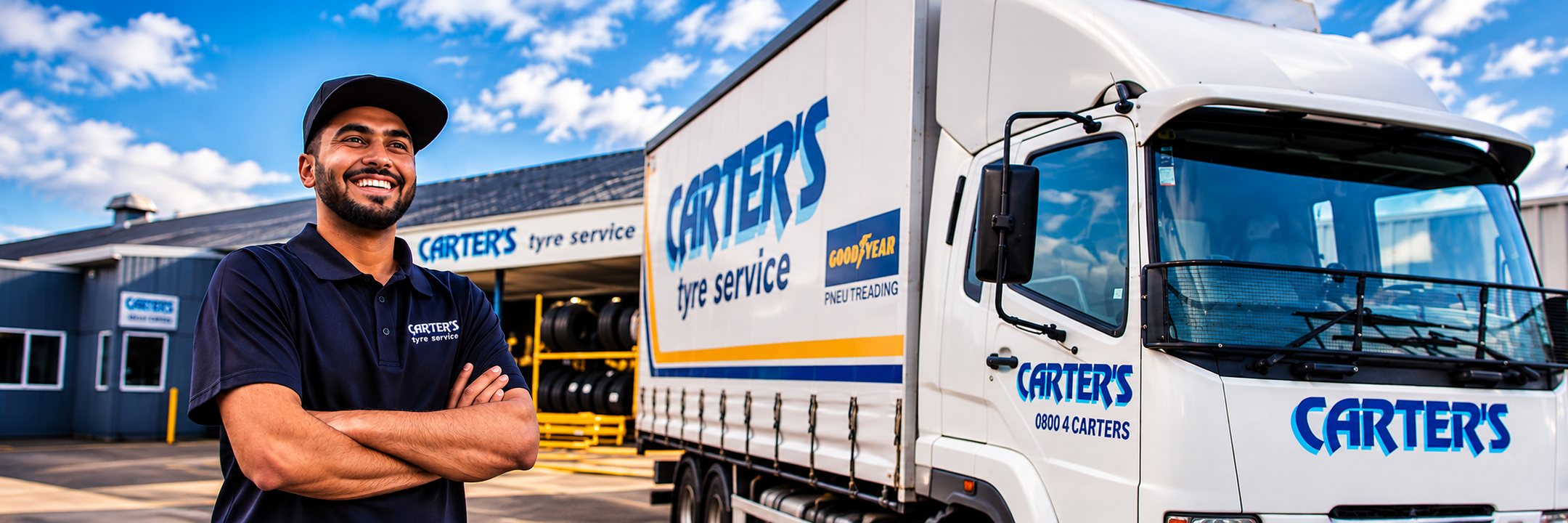 A Carter's technician with a Carter's service truck
